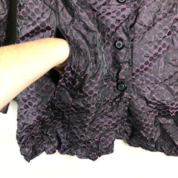 Sun Kim Boyfriend Jacket Crinkle Blazer Black Purple Lagenlook Chore Coat Small - Picture 3 of 8